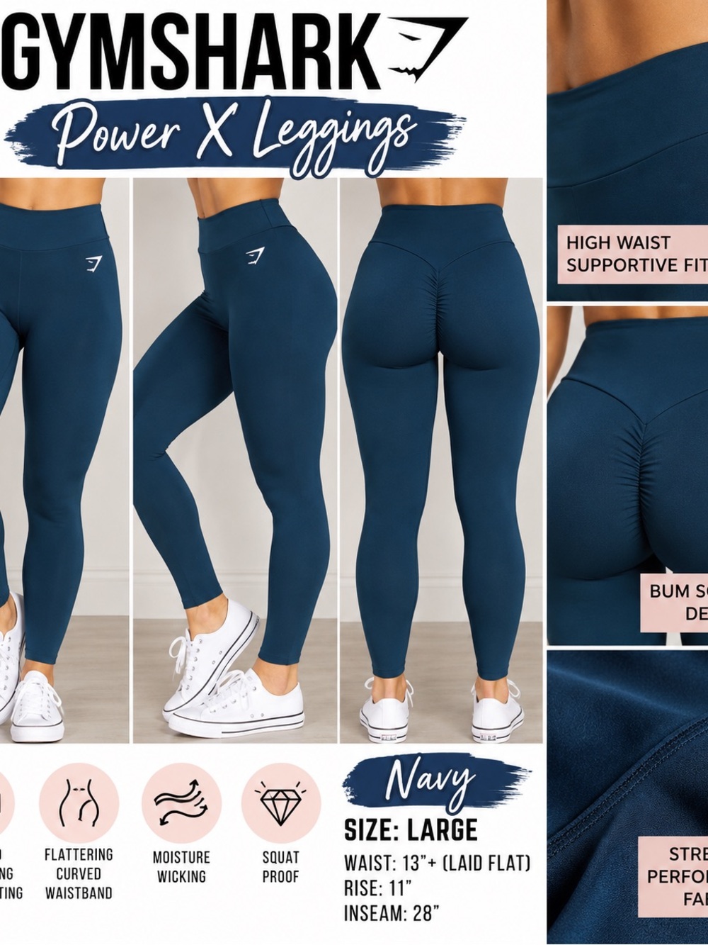 Gymshark Power X Leggings — Navy